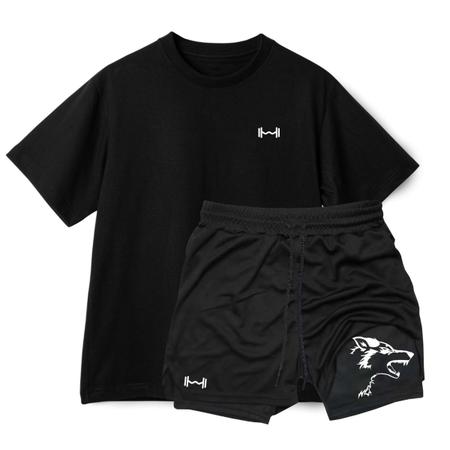 Imagem de Conjunto Camiseta Oversized,Short Térmico e Boné Aba Curva Peso Lobo Masculino