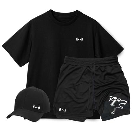 Imagem de Conjunto Camiseta Oversized,Short Térmico e Boné Aba Curva Peso Lobo Masculino