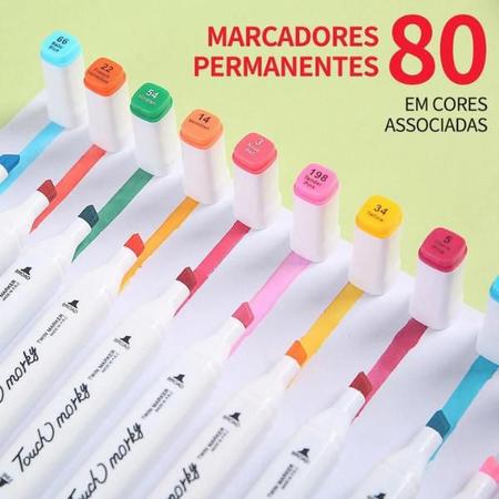 Imagem de Conjunto Canetas Canetinhas 80 Cores Escolar Marcador Permanente Kit + Estojo