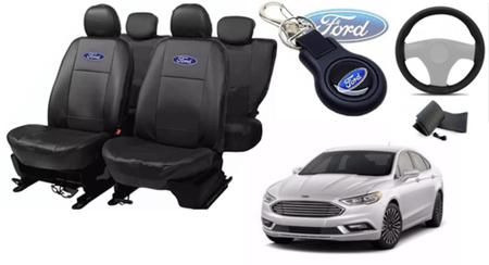 Imagem de Conjunto Capas Couro Ford Fusion 2016-2018 + Volante e Chaveiro - Elegância Exclusiva