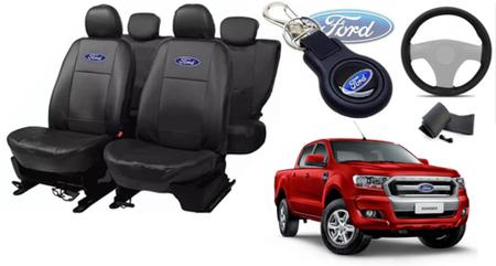 Imagem de Conjunto Capas Couro Ford Ranger 2010-2013 + Volante e Chaveiro - Luxo Personalizado