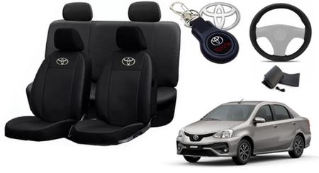 Imagem de Conjunto Capas de Couro Toyota Etios 2021 + Capa de Volante + Chaveiro Toyota