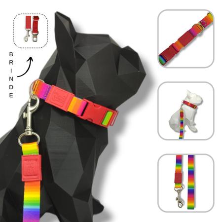 Imagem de Conjunto coleira, guia e cinto para cachorro - Modelo Arco Íris