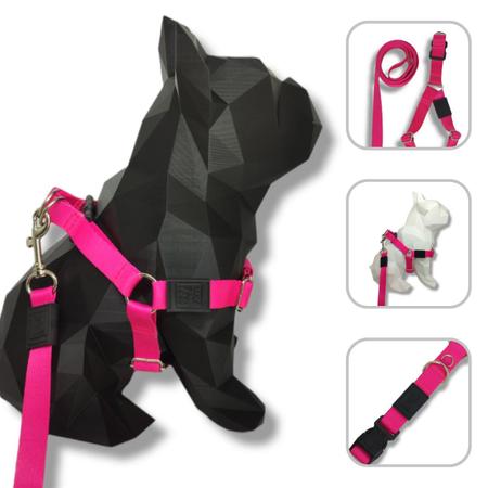 Imagem de Conjunto coleira, peitoral e guia para cachorro - Modelo Pink