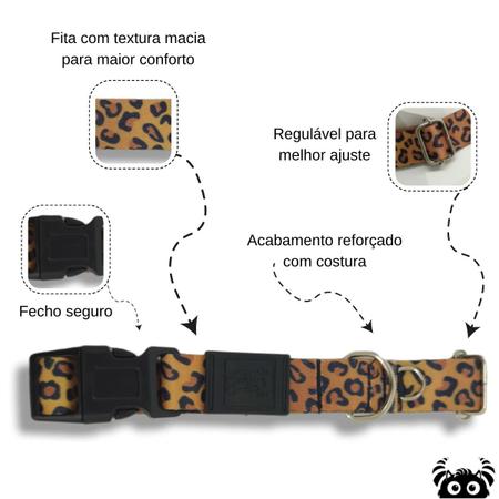 Imagem de Conjunto coleira, peitoral guia e cinto para cachorro - Modelo Onça