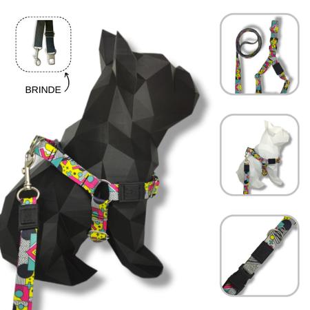 Imagem de Conjunto coleira, peitoral guia e cinto para cachorro - Modelo Tetris