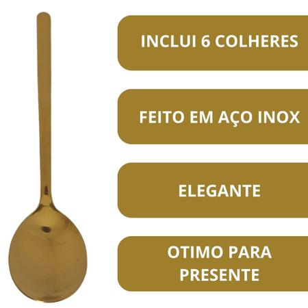 Imagem de Conjunto Colheres de Sobremesa Luxo Gold Dourado Inox Chá