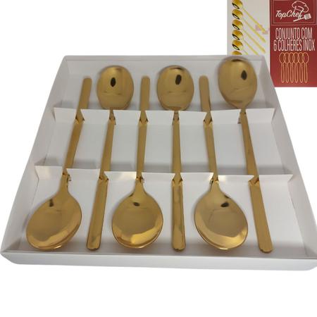Imagem de Conjunto Colheres de Sobremesa Luxo Gold Dourado Inox Chá