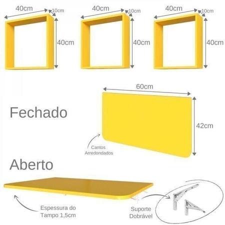 Imagem de Conjunto com 1 Mesa Dobrável 60cm e 3 Nichos Bramov Móveis Amarelo