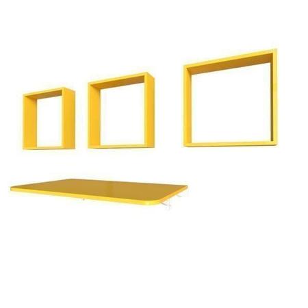 Imagem de Conjunto com 1 Mesa Dobrável 60cm e 3 Nichos Bramov Móveis Amarelo