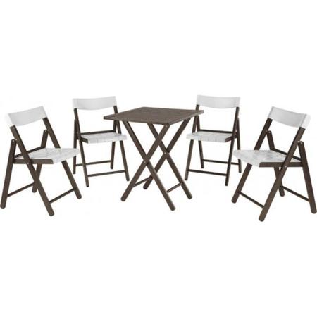 Imagem de Conjunto com 1 mesa e 4 cadeiras madeira tabaco e plástico branco - PONTEZA - Tramontina