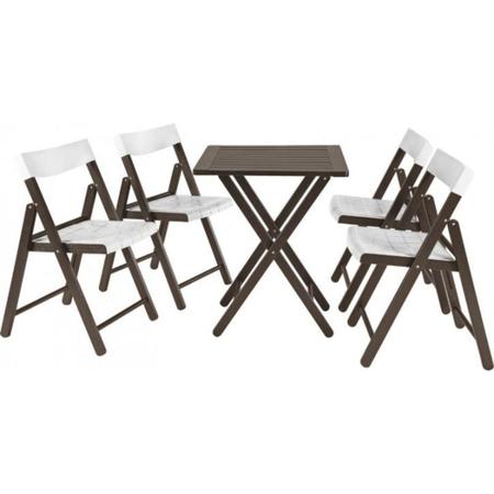 Imagem de Conjunto com 1 mesa e 4 cadeiras madeira tabaco e plástico branco - PONTEZA - Tramontina