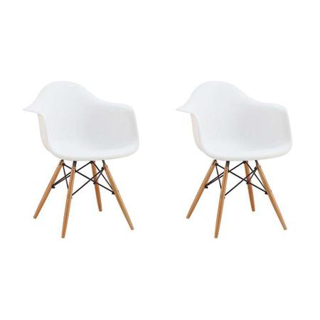 Imagem de Conjunto com 2 Cadeiras Eames Eiffel com Braços Base Madeira Branco