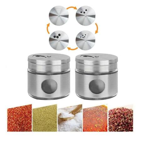 Imagem de Conjunto com 2 Unidades Saleiro/Pimenteiro em Aço Inox e Vidro Cozinha Moderna