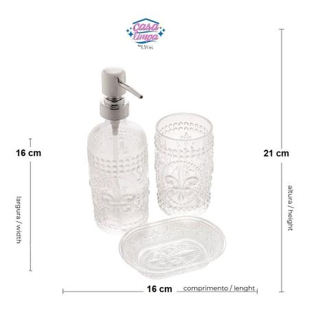 Imagem de Conjunto com 3 Peças para Banheiro Em Vidro Linha Flor De Lis Casa Limpa By Lyor