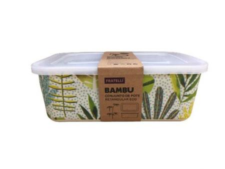 Conjunto Com 3 Potes Com Tampa Retangular fibra de Bambu - Fratelli Imagem de Conjunto Com 3 Potes Com Tampa Retangular fibra de Bambu