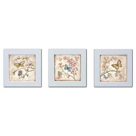 Imagem de Conjunto com 3 quadros de borboletas moldura branca 14cm