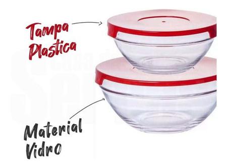 Imagem de Conjunto Com 5 Potes Tigelas Marmitas De Vidro Com Tampa Colorida Redondos
