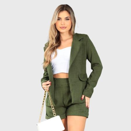 Imagem de Conjunto com blazer e short em linho/modelo alfaiataria/casual/social/conjunto feminino/blazer/calça