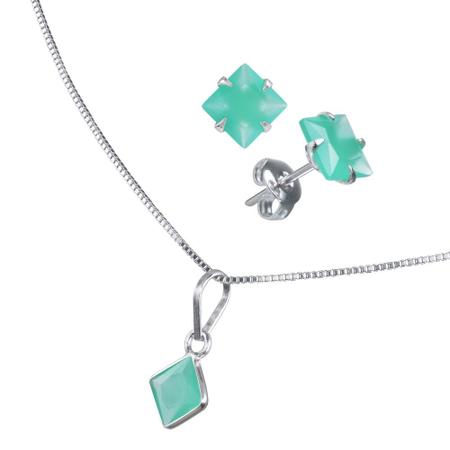 Imagem de Conjunto com Zircônia Verde Água Leitosa Quadrada 6mm