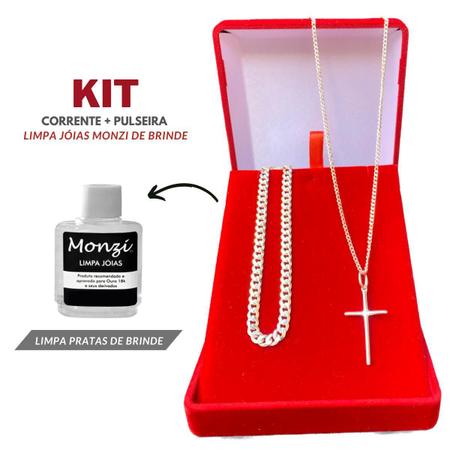 Imagem de Conjunto Cordão Prata 2Mm + Pulseira Grumet Garantia Eterna