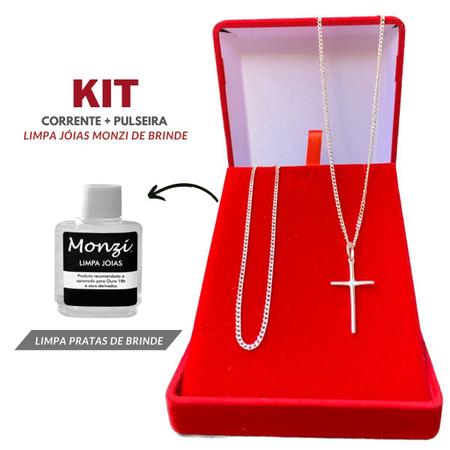 Imagem de Conjunto Corrente Com Pingente + Pulseira Prata 925 Legítima