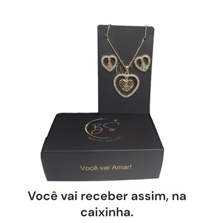 Imagem de Conjunto Corrente e Brinco  Nossa Senhora Dourada Semijoia em Ouro 18k