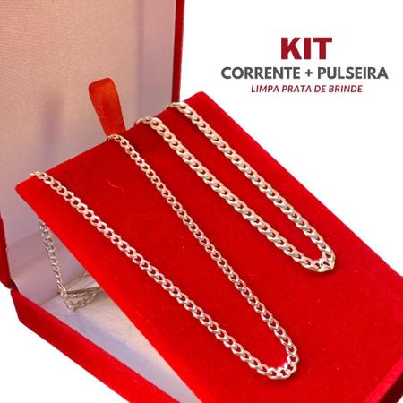 Imagem de Conjunto Corrente + Pulseira De Prata 925 Legítima Grumet