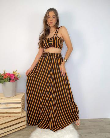Saia longa listrada 2025 com cropped