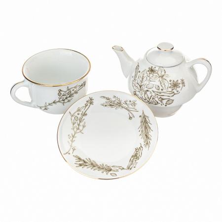 Conjunto da Vovó Antônia - Bule de chá , pires e xícara de porcelana,  PINTURA EM FIOS DE OURO à mão com estampa exclusiva CHANOYU - Chanoyu  Collection