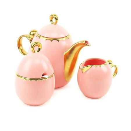 Conjunto 3 Peças para Chá Porcelana Rosa Wolff