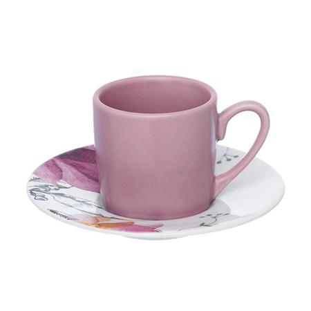 Lindo jogo de chá em porcelana com tema floral na tonalidade rosa