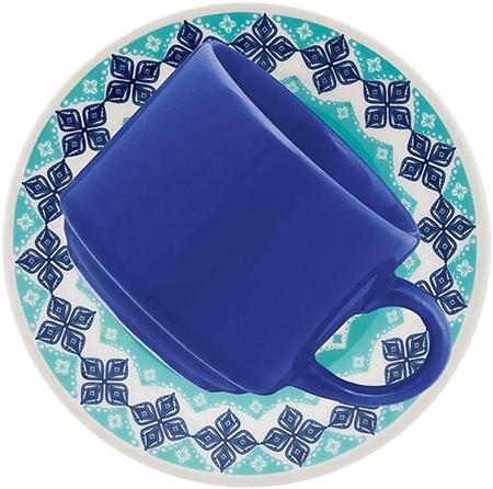 Imagem de Conjunto de 6 xícaras de chá Donna Biona jogo com xícara e pires cerâmica Azul 200ml