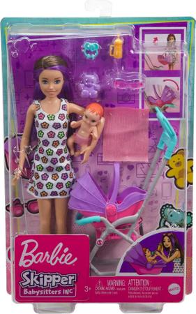 Imagem de Conjunto de brinquedos Barbie Skipper Babysitters Inc com boneca, carrinho de bebê e acessórios