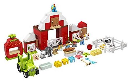 Imagem de Conjunto de brinquedos LEGO DUPLO Town Barn, Tractor & Farm Animal Care 10952 com figuras de pessoas e brinquedos fofos de pônei, porco, cachorro, ovelha, vaca, bezerro, galo e frango ótimo brinquedo de aprendizagem, novo 2021 (97 peças)