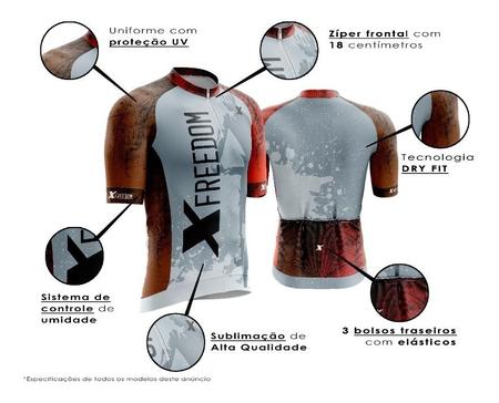 Imagem de Conjunto de Ciclismo Camisa e Bermuda C/ Proteção UV + Óculos Esportivo Espelhado + Par de Manguitos + Bandana