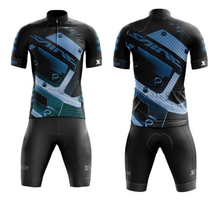 Imagem de Conjunto de Ciclismo Camisa e Bermuda C/ Proteção UV + Óculos Esportivo Espelhado + Par de Manguitos + Bandana