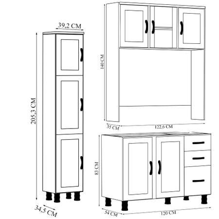 Conjunto De Cozinha Decorativa Gwen Completa Armário Aéreo Balcão