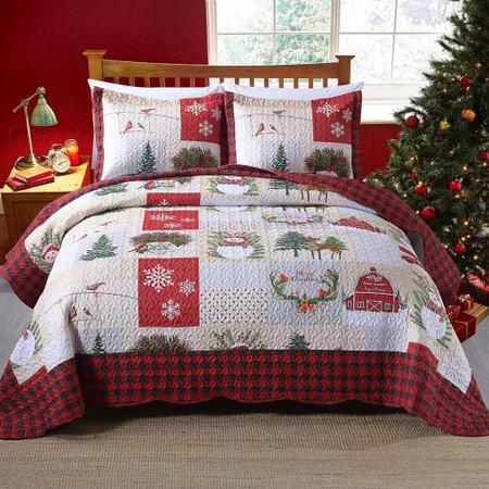 Imagem de Conjunto de edredões Marcielo Christmas Rustic Lodge Deer Red Twin