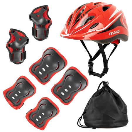 Imagem de Conjunto de equipamentos de proteção Yesdico Helmet Elbow Knee Wrist Kids Red