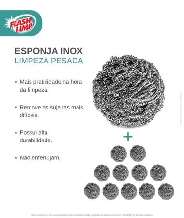 Imagem de Conjunto De Esponjas Aço Inox Limpeza Pesada 12 Peças Flash Limp