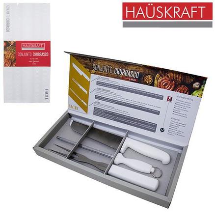 Imagem de Conjunto de faca de churrasco 8'' + garfo e chaira de inox cabo branco facile hauskraft