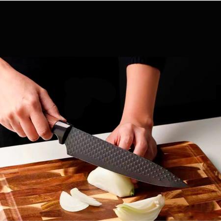 Conjunto de 6 Facas de Cozinha em Aço Inox Texturizadas - Churrasco Faca de  Chef Cutelo Tesoura Descascador Cozinheiro - POINT MIX ACESSORIOS