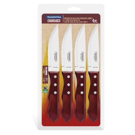 Imagem de Conjunto de facas para churrasco jumbo tramontina em aço inox com cabo vermelho polywood 4 peças 21199731