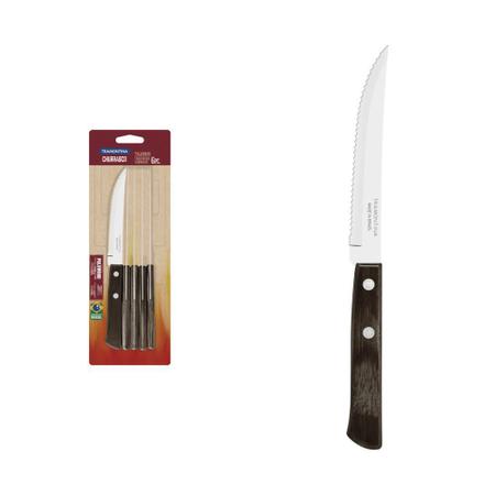 Imagem de Conjunto de Facas para Churrasco Tramontina 5" em Aço Inox com Cabo Castanho Polywood 6 Peças