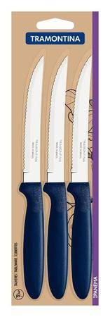 Imagem de Conjunto de facas para churrasco tramontina ipanema com lâminas em aço inox e cabos de polipropileno azul 3 peças
