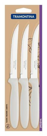 Imagem de Conjunto de facas para churrasco tramontina ipanema com lâminas em aço inox e cabos de polipropileno branco 3 peças