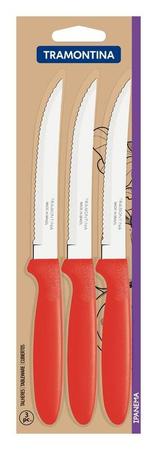 Imagem de Conjunto de facas para churrasco tramontina ipanema com lâminas em aço inox e cabos de polipropileno vermelho 3 peças