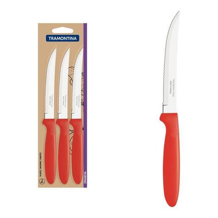 Imagem de Conjunto de facas para churrasco tramontina ipanema com lâminas em aço inox e cabos de polipropileno vermelho 3 peças