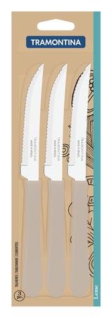 Imagem de Conjunto de facas para churrasco tramontina leme com lâminas em aço inox e cabos de polipropileno cinza 3 peças 23180334